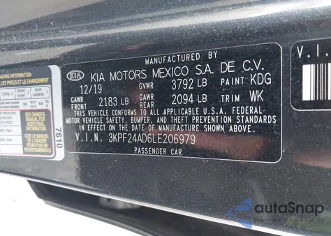 2020 Kia Forte Lxs из США, поврежденный, VIN 3KPF24AD6LE206979